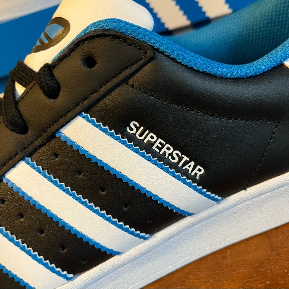 ADIDAS Originals Black, White, Bright Blue Superstar Shoes - Picture 5 of 11